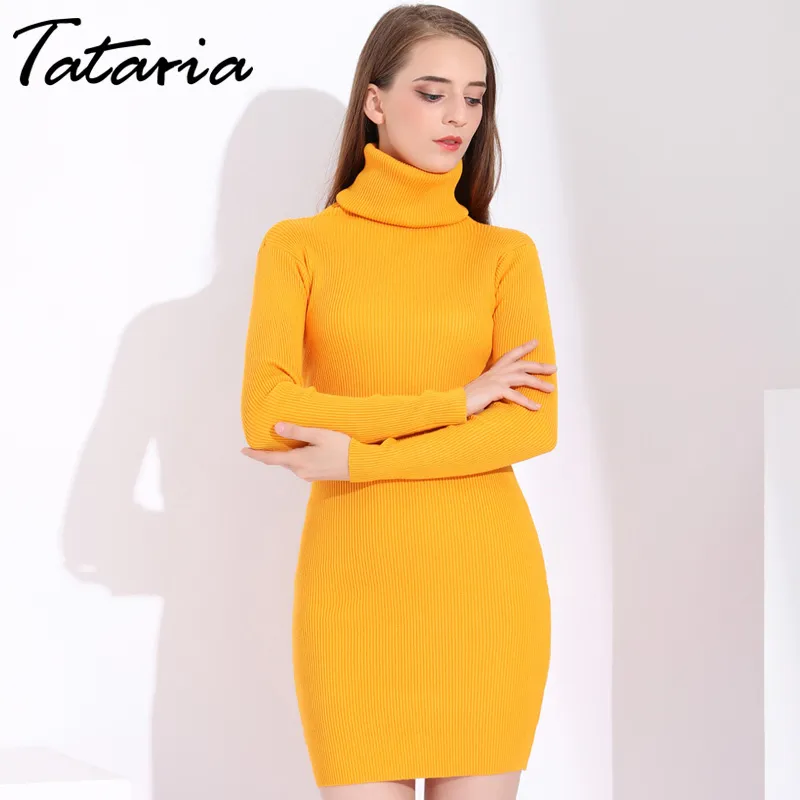 Vestidos de camisola de malha quente para vestido de turtleneck preta de roupão de inverno vestido de turtleneck bodycon manga comprida elegante midi mulheres 210514