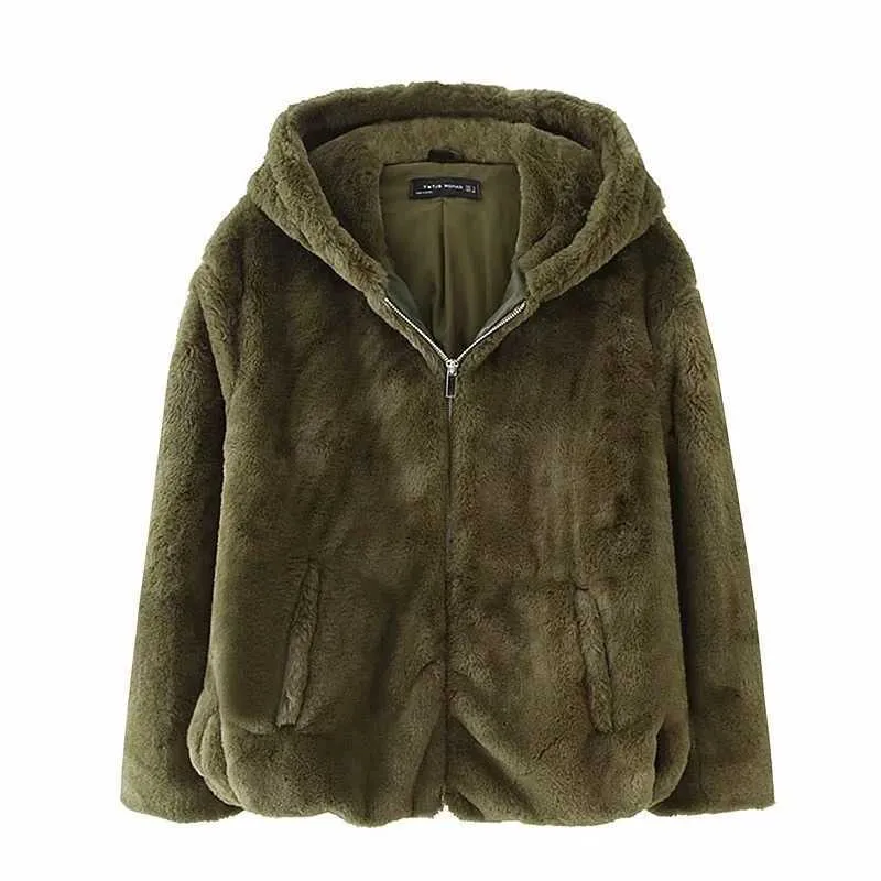 Kvinnor Faux Fur Coats Långärmad Vinter Jackor Kvinnors Hooded Artificial Coat Vattentät Mink Warm Jacka Kvinna 210607