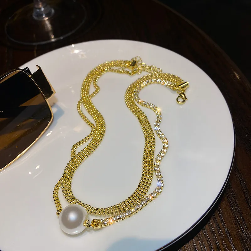 Produkt Pearl Wisiorek Podwójny Naszyjnik Złoty Łańcuch Plate Dla Kobiet Biżuteria Zniżka