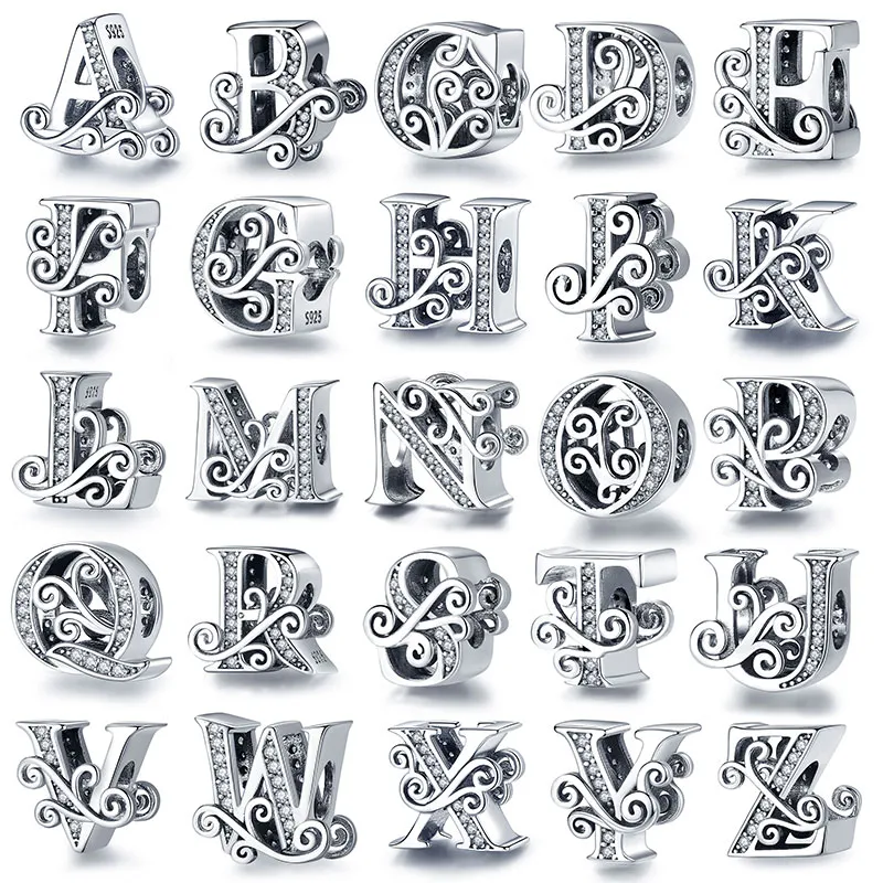 925 Sterling Zilver Charm 26 Letters Bead Fit Pandora Armband Voor Vrouwen Mode Diy Sieraden Gift