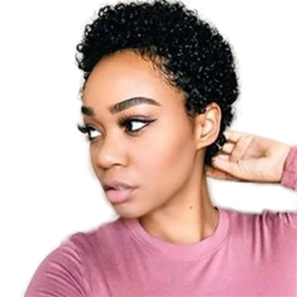 Perruques de cheveux humains courts pour les femmes noires Non transformés Full Afro Kinky Curly perruque fait à la machine Lace Front Brésilien hairHuman Aucun laceWig