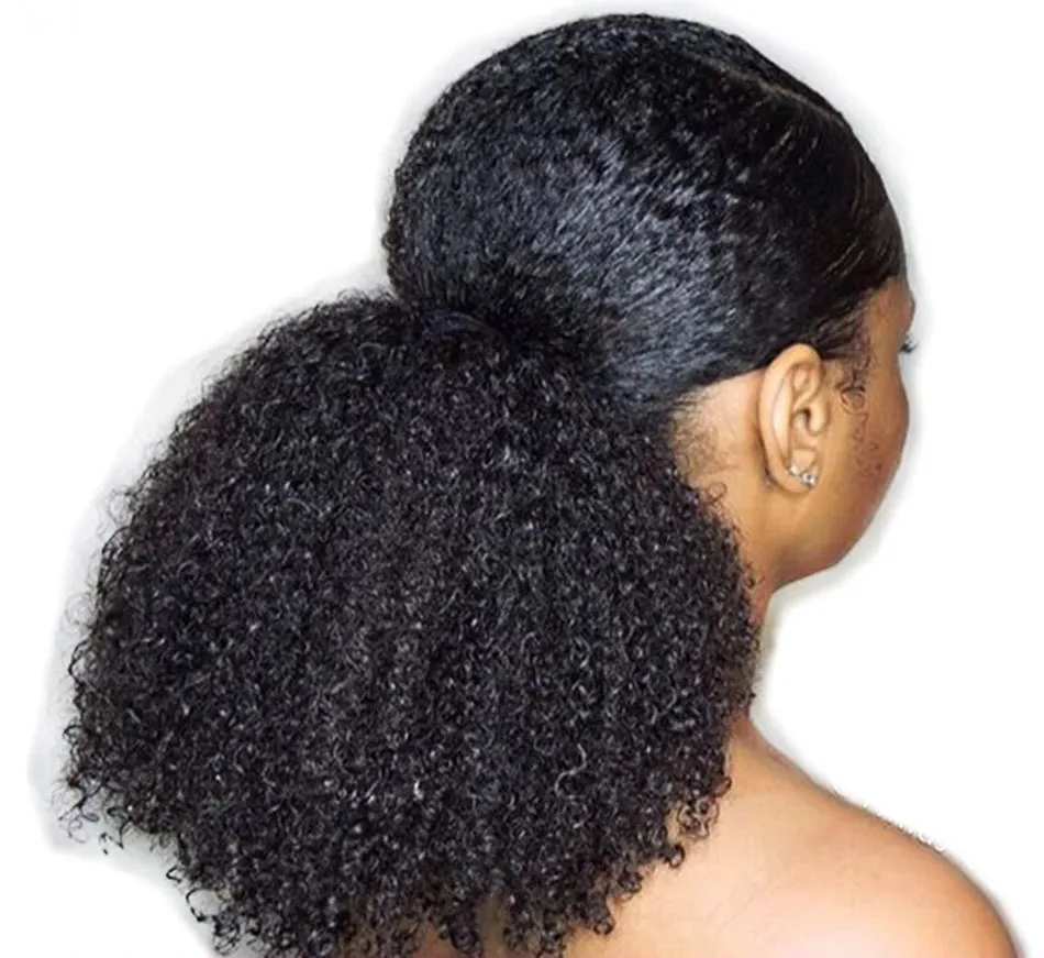 Mogolian Afro Kinky Curly Cordón Ponytail Extensiones de cabello humano 4B 4C Remy cola de caballo postizo Clip en cola de caballo Extensión 120 g 1 unids