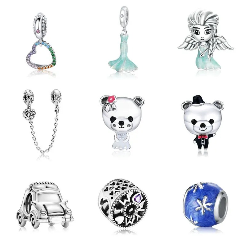 Fits Pandora Sterling Silver Bracelet Pineapple Heart Angel Carriage Panda Snowflake Beads Charms For European Snake Charm Chain Fashion DIY Jewelry