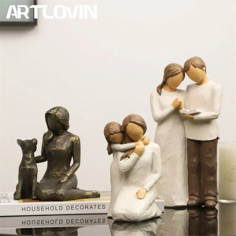 Artlovin skulpterad handmålad figur tillsammans / vänskap / trofast figurhart hund skulptur Alla hjärtans dag present mamma gåva 210924