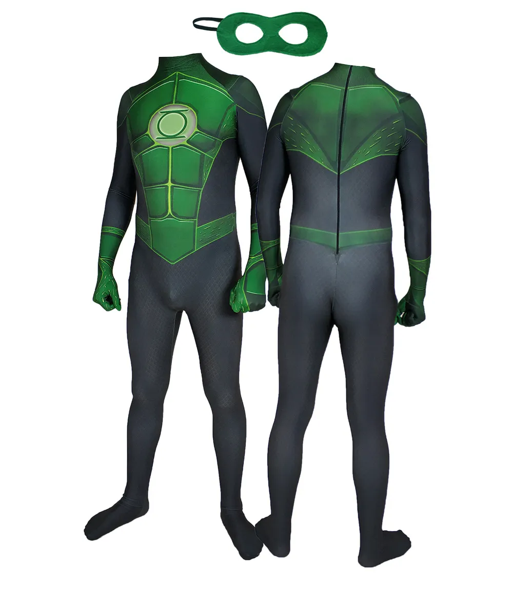Verde Lanterna Cosplay Traje Macho Meninos Homens Verde Lanterna Super-herói Zentai Terno Halloween Cosplay Bodysuit Adultos Crianças