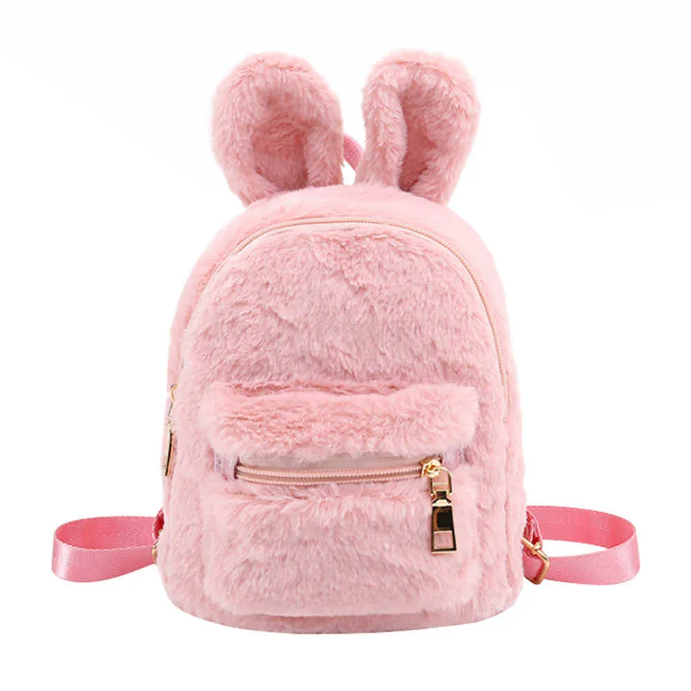 Children School Bag Plush Faux Fur Mini Rabbit Ears Kids Backpacks Girls Children School Kindergarten Shoulder Mini Backpacks 211026