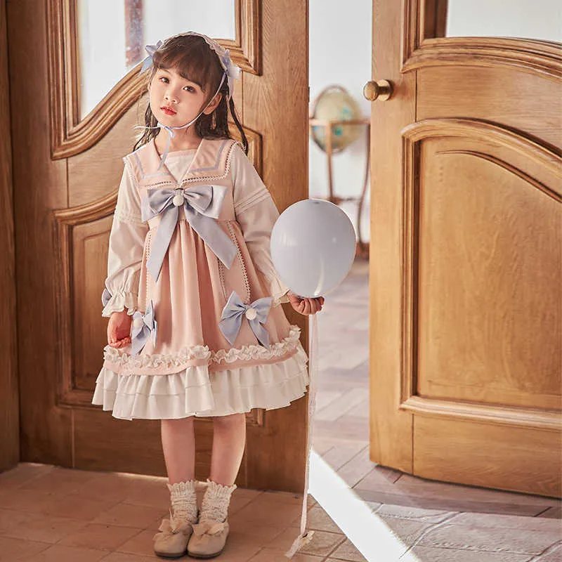スペインの女の子のドレスの赤ちゃんの誕生日パーティードレス子供弓ボールガウン幼児ガールロリータプリンセスローブ幼児スペイン服210615