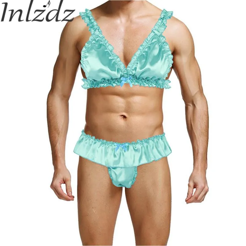 Bras Sets Gays Sissy Lingerie Set Mens Sexy Fancy Clothing Bikini Bra Top  With Thong Briefs Satin Elastic Male Exotic Underwear From 18,2 €