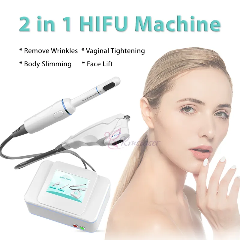 Portable 2 in 1 vaginal hifu machine body slimming face lifting skin rejuvenation beauty salon equipment