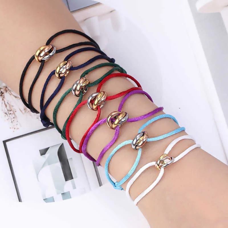 Charm Bracelets Zlxgirl high quality hot stainless steel bracelet 3 metal buckle ribbon lace up chain bracelet silk string hand make bracelet H0903