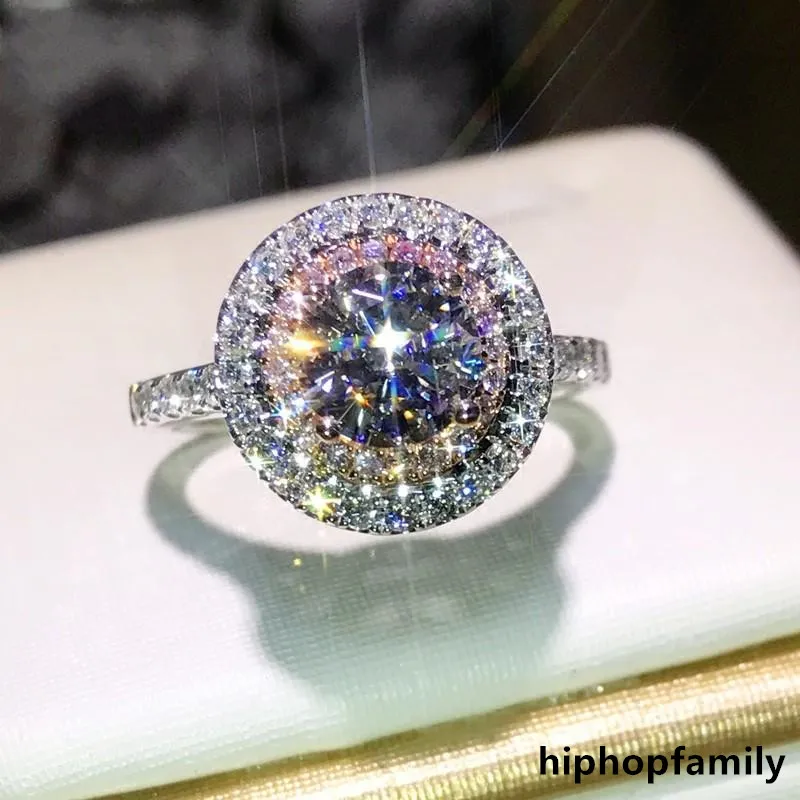 Wedding Fashion Round Cut Pink&White CZ Diamond Gemstone Engagement Rings For Women Jewelry
