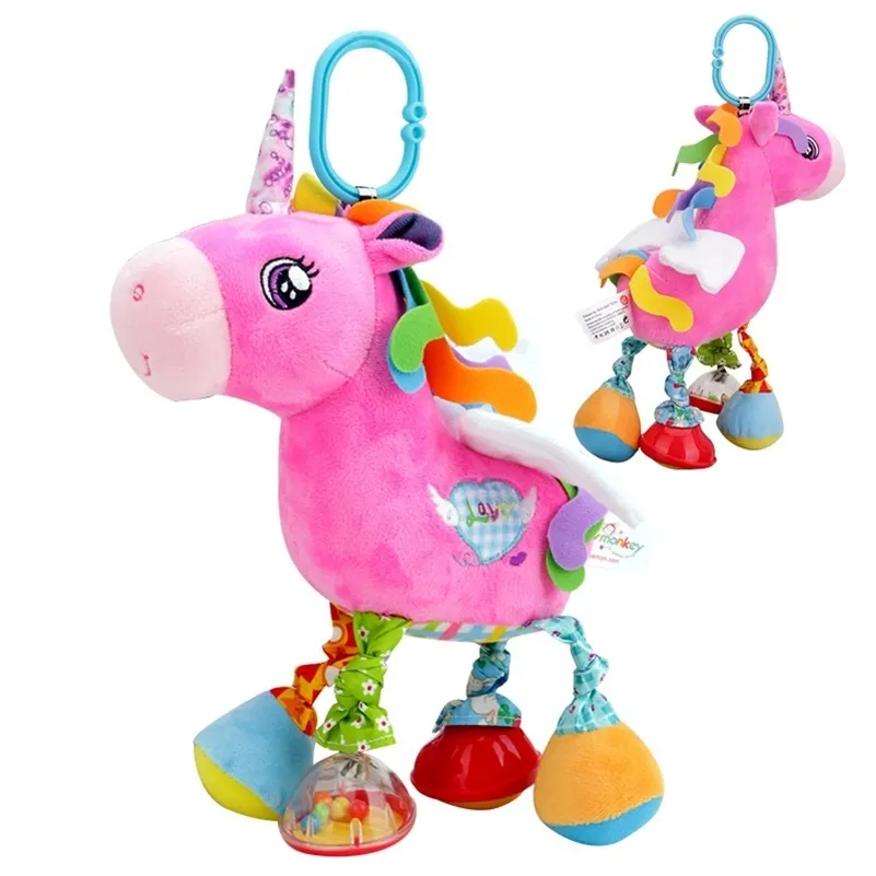 Unicorn baby rattles teether nyfödda mjuka plysch leksaker baby spjälsäng hängande leksaker barnvagn spelar leksak bil svarv hängande kf076-1 210320