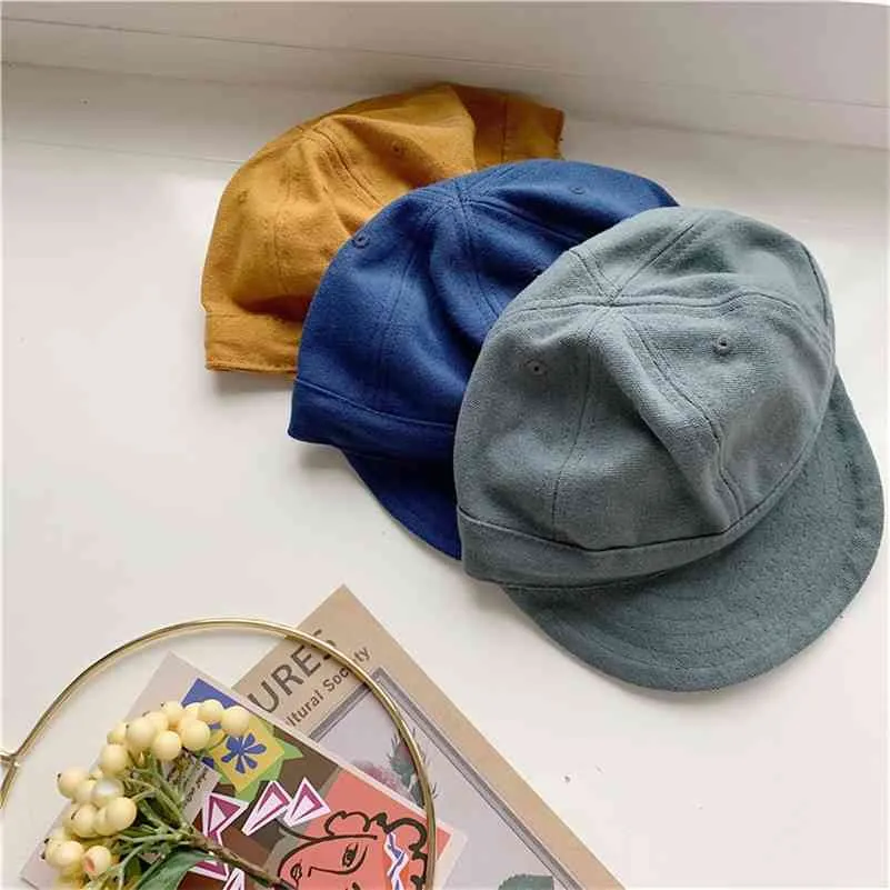 Весна осень моды мальчики пикированные кепки сплошной цвет все-матча случайные бейсбольные шапки детская детская шапка 210708