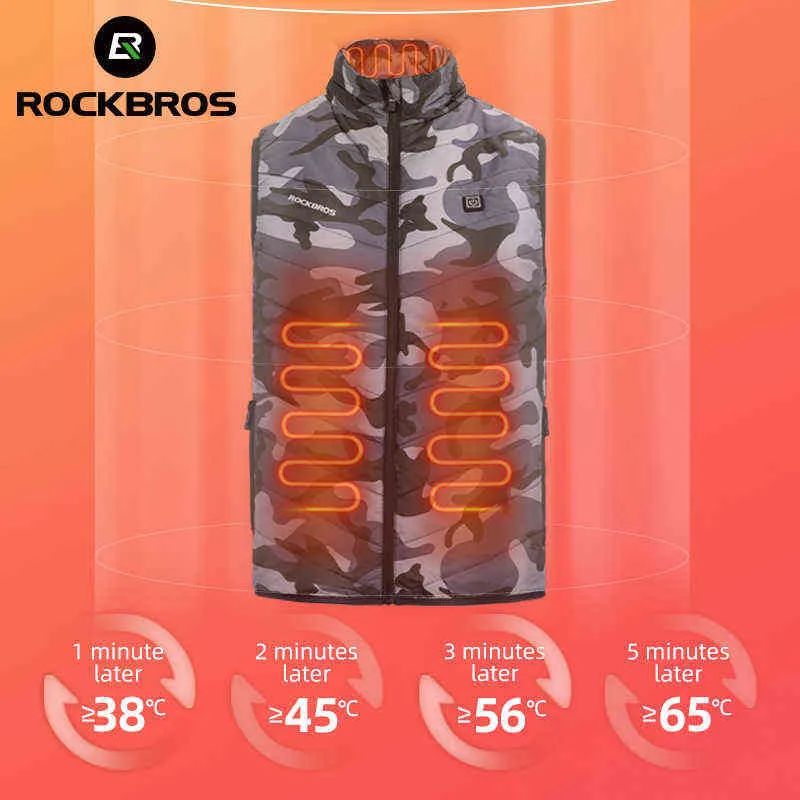 Rockbros Heated Jacket Cycling Men 여성 코트 지능 USB 전기 가열 열 따뜻한 옷 겨울 가열 조끼 Plussize 211120