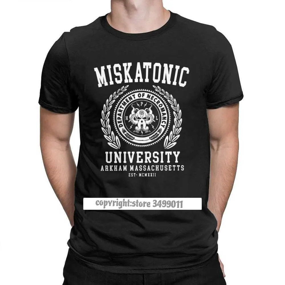 Cthulu et Lovecraft Miskatonic University Tee Shirt Hommes Call Of Cthulhu Necronomicon Funny Tees Crewneck Cotton Tops T 210629