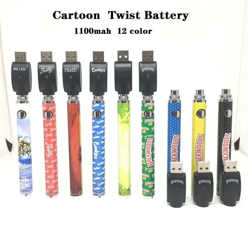 Backwoods Preheating Twist Battery 1100mah Bottom Dial Variable Voltage BUD 900mAh Vape pen 510 for Wax Oil Th205 Cartridge in Stock 12 colors