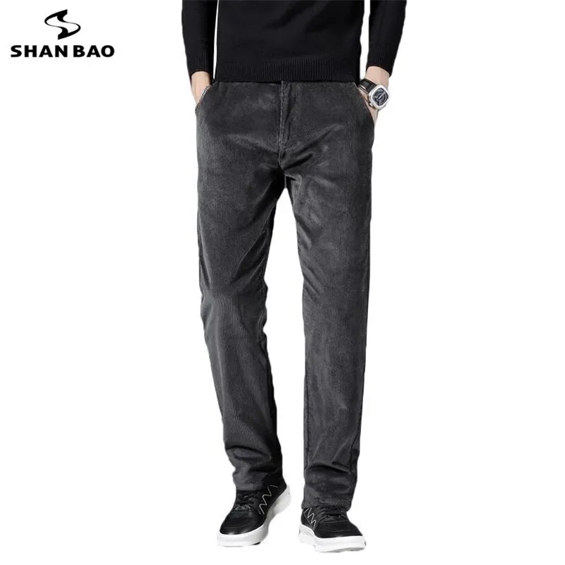 Shan Bao Corduroy Confortável Algodão Homens Casual Calças Casuais Outono Inverno Brand Roupas Clássico Bordado Calças 210715