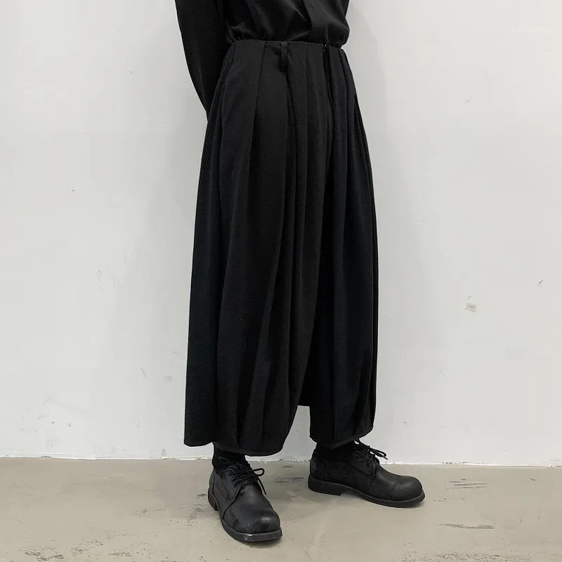 Mężczyzna Retro Moda Punk Gothic Szeroki Noga Spódnica Spodnie Spodnie Mężczyźni Japonia Harajuku Streetstyle Luźne Dorywczo Kimono Pant1
