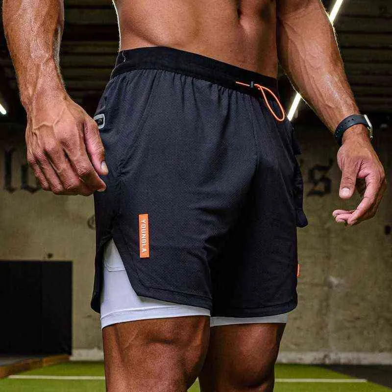 Gym Men Shorts Summer 2 i 1 Multi-pocket Fitness Sport Högkvalitativ muskelträning för män Löpning Ll-ndk1 Y220305