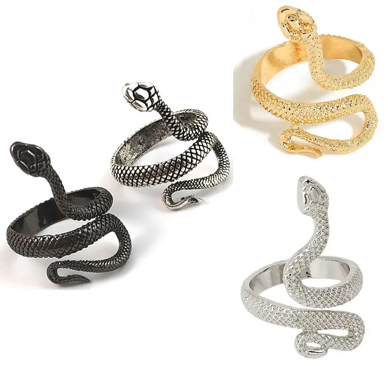 Punk Snake Ring for Men Women Exaggerated Antique Silver Color Fashion Personality Stereoscopic Opening Adjustable Rings