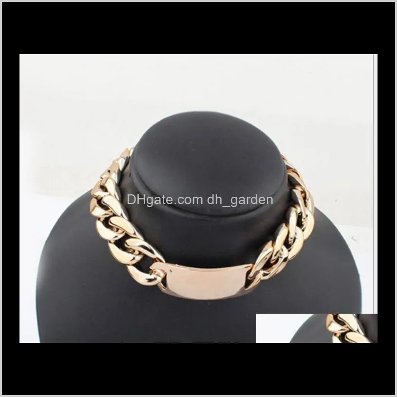 new arrival chunky wide bold gold curbed chain link id pendant statement choker necklace shipping ps0047