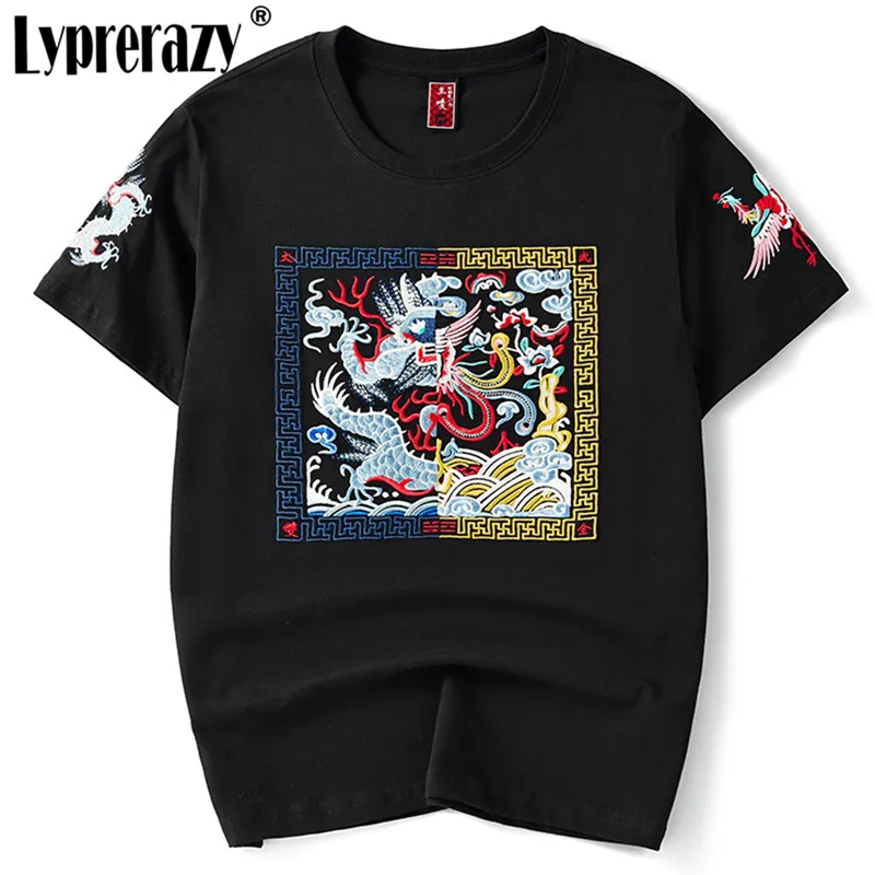 Estilo chinês phoenix bordado homens t-shirt verão manga curta casual harajuku tees tops