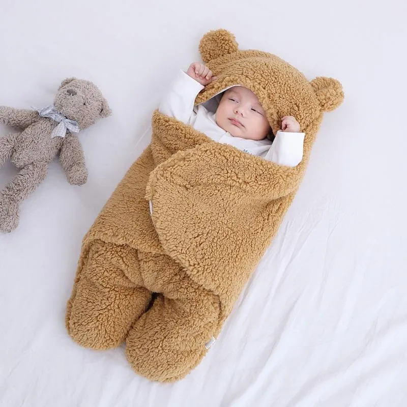 Coperte Fasce Cute Born Baby Boys Girls Peluche Swaddle Wrap Ultra-Soft Soffice pile Sacco a pelo Biancheria da letto morbida in cotone