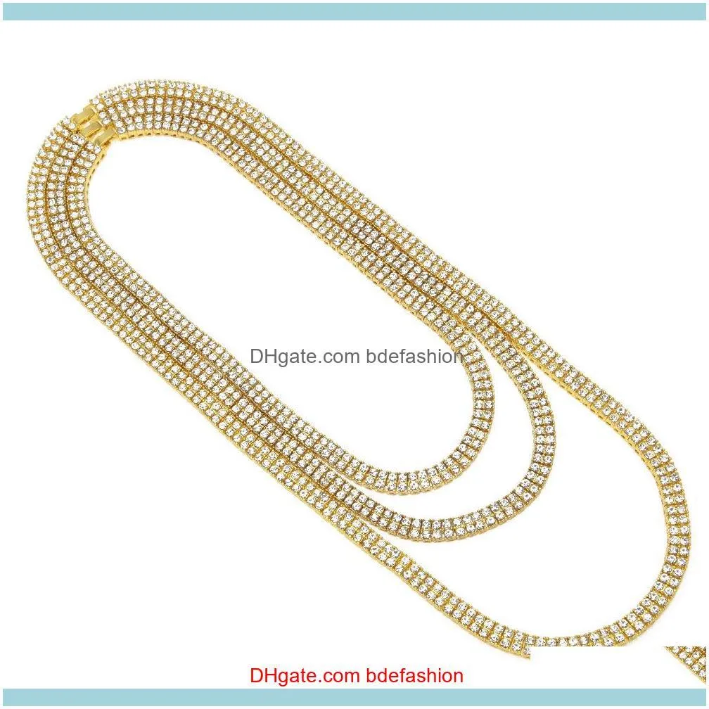 20-30Inches Iced Out Bling Rhinestone Men 10mm 2 Row Tennis Chain Gold Silver Black Size Jewelry