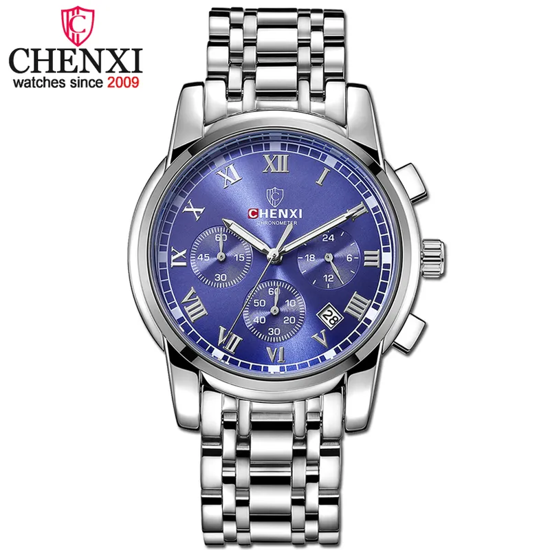 Chenxi Luxury Mens Klockor Men Mode Man Klocka Quartz Watch Mäns Sport Full Stål Vattentät Armbandsur Relogio Masculino Q0524