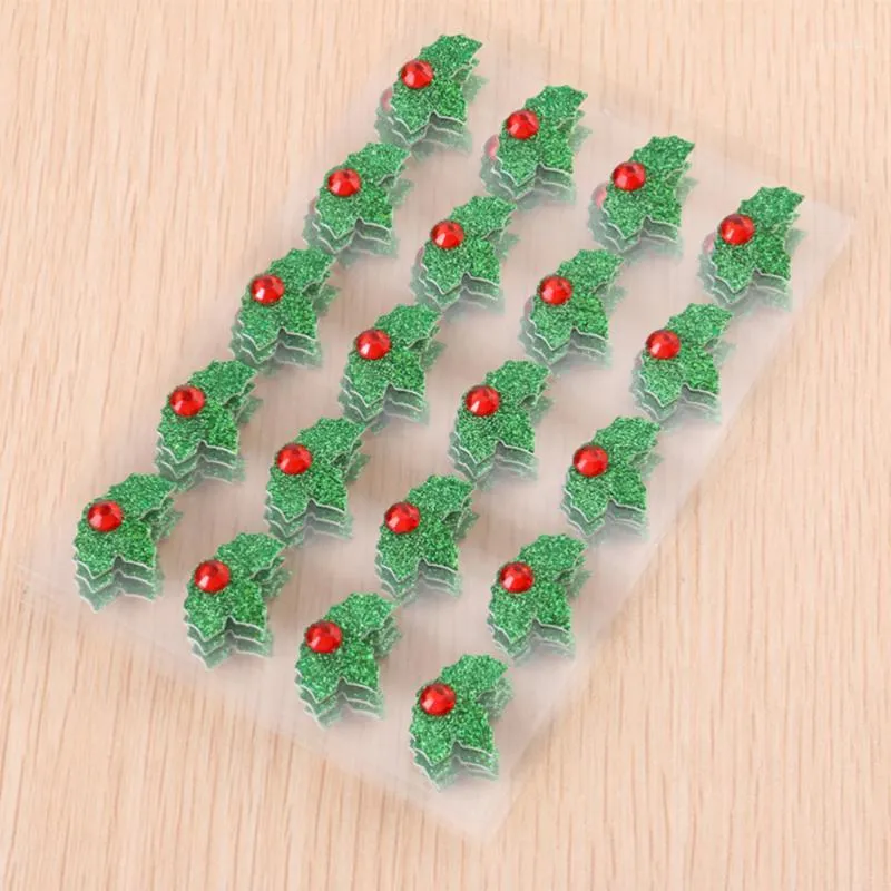 Gift Wrap 10 Sheets/pack Green And Red Christmas Holiday Holly Leaves Stickers DIY Decorative