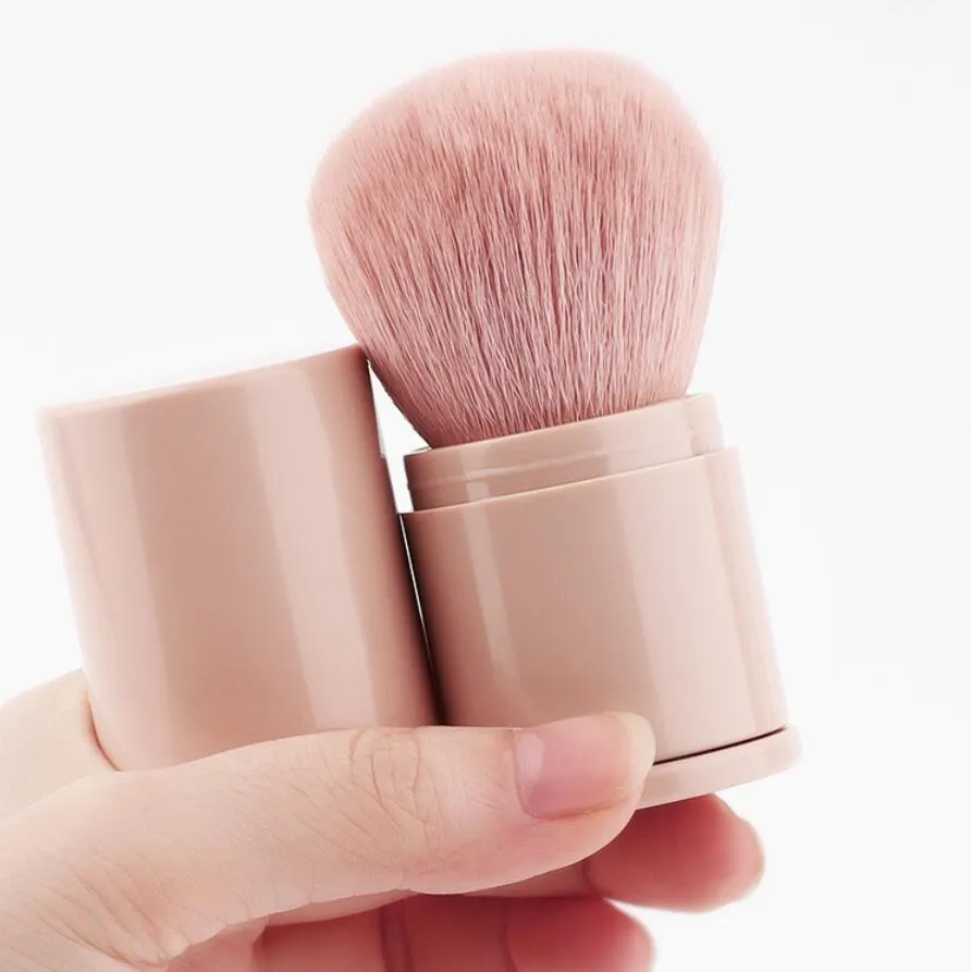 Escova de maquiagem retrátil portátil Uma escova de blush de pó grande com tampa conjunto completo de ferramentas de beleza conveniente