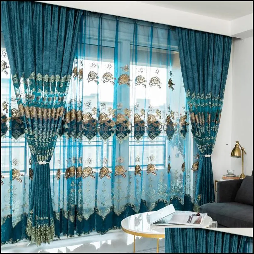 Tende in stile europeo per soggiorno sala da pranzo tende in rilievo camera  da letto tende in ciniglia blu grigio fresco tende a mantovana - AliExpress