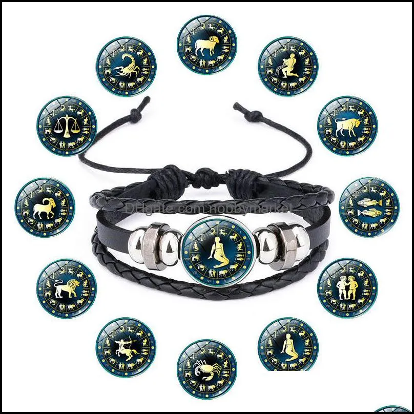 12 Zodiac Sign snap buttons Leather Bracelets 18mm Ginger horoscope charm Adjustable Bangle For Women Men Fashion Noosa Jewelry in