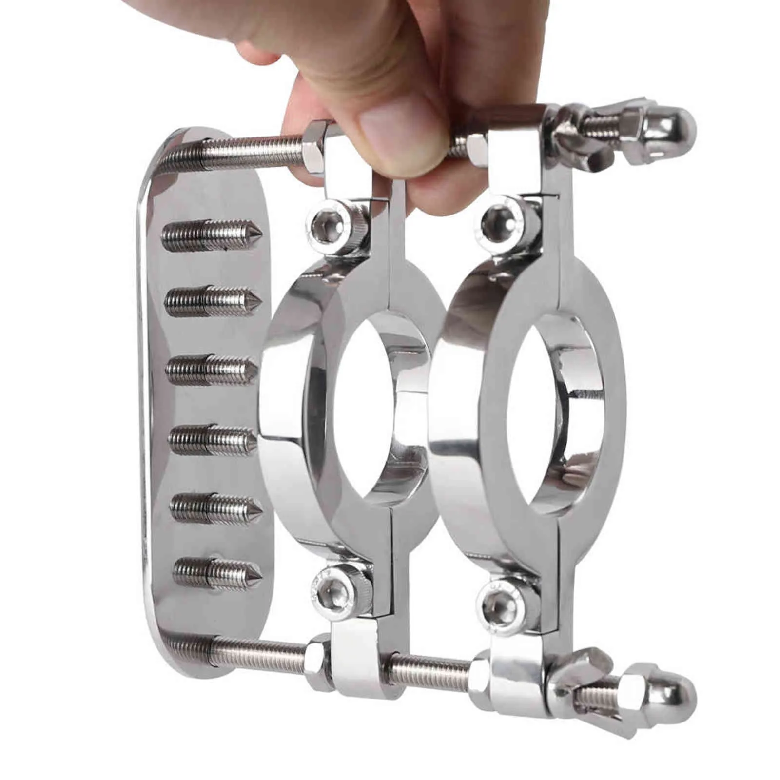 NXY Cockrings 5 Taille En Acier Inoxydable Spike Ball Civière Scrotum Bondage Crusher Pour Hommes Pénis Anneau Pince Chasteté Formation BDSM Sex Toy 1124