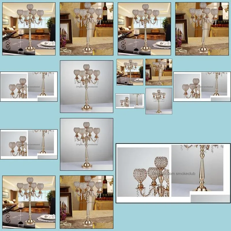 10pcs golden silver color 5 arms crystal candelabra table centerpieces candlesticks for wedding party decoration home decor candle