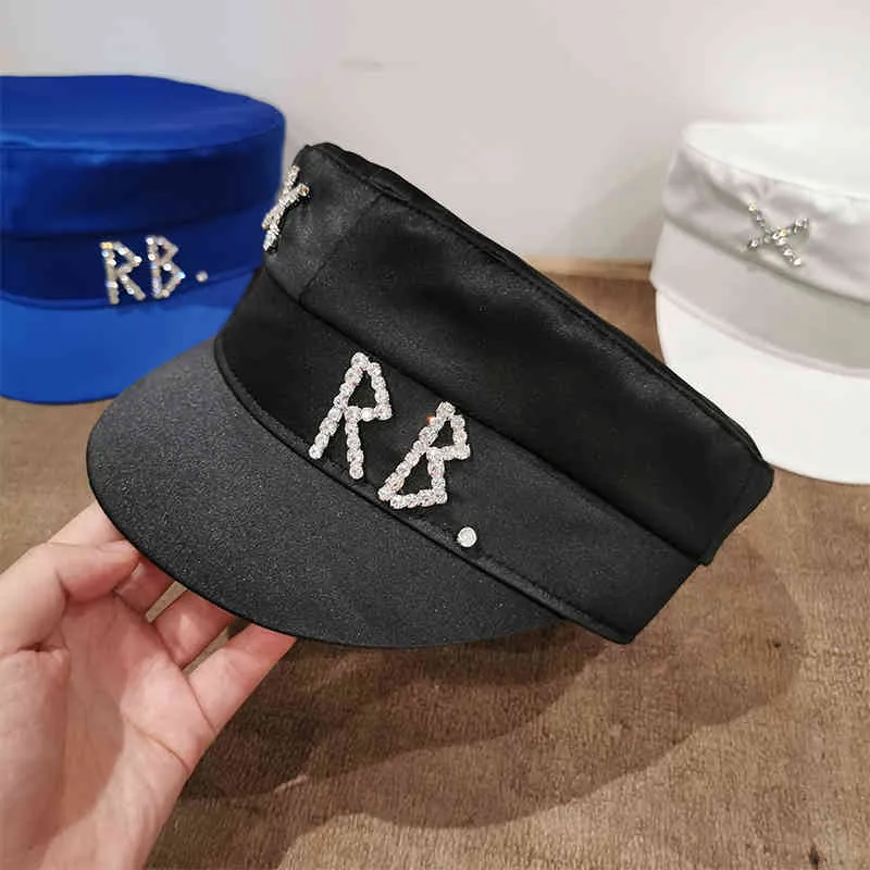 Stylish Flat Top Cap Womens Diamond Accent Military Style  display picture 2