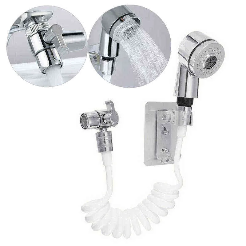 Robinet d'évier de lavage des mains de salle de bains, ensemble de pomme de douche externe, pulvérisateur à main, fixation de tuyau avec support de pomme de douche, fournitures H1209