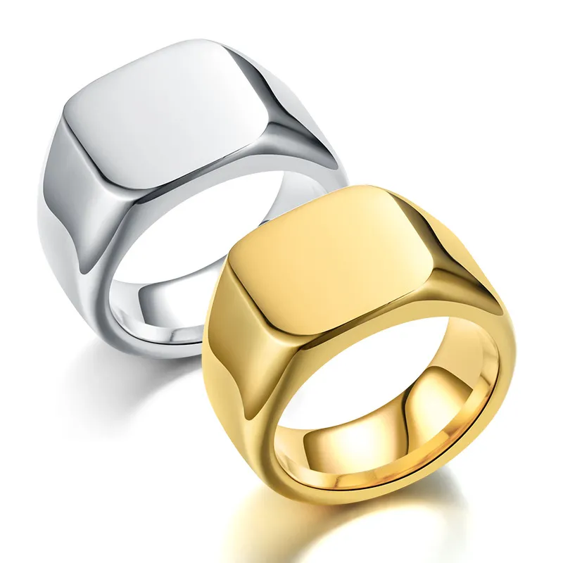 Cool Blank Herren Fingerringe Splitter und Goldfarbe quadratische Form Edelstahl Siegelring für Männer Großhandelspreis