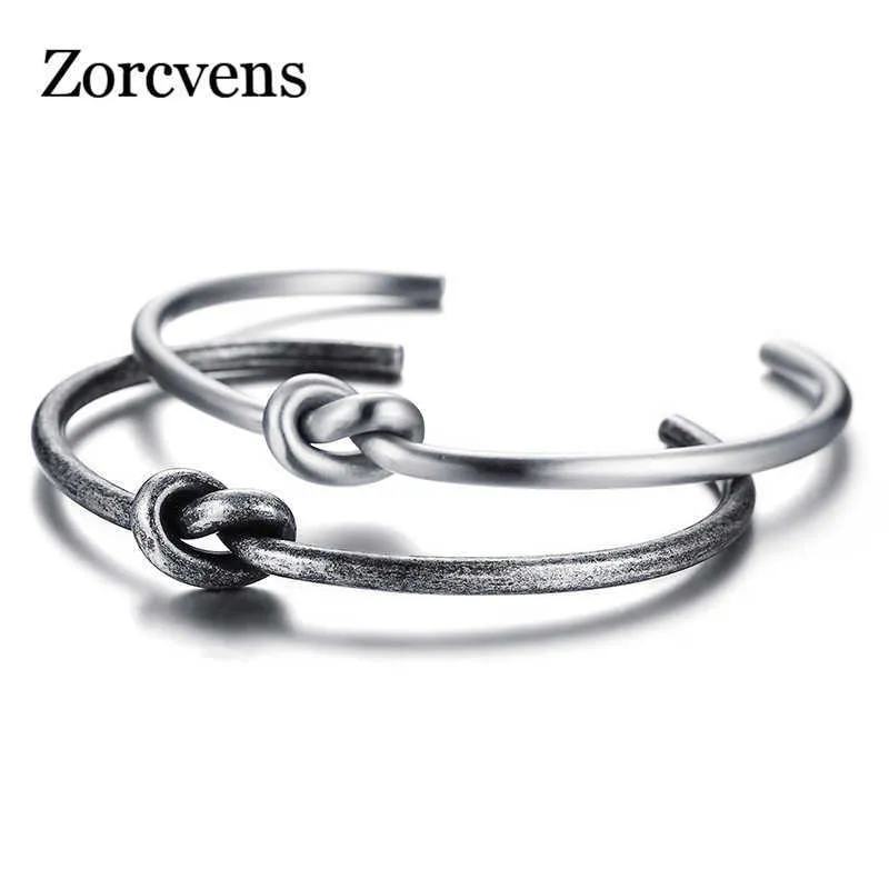 Zorcvens Punk Vintage Or Argent Couleur À La Mode Rond Ouvert Noeud Manchette Bracelet Bracelets pour Femmes Élégant Bijoux Cadeaux Q0719