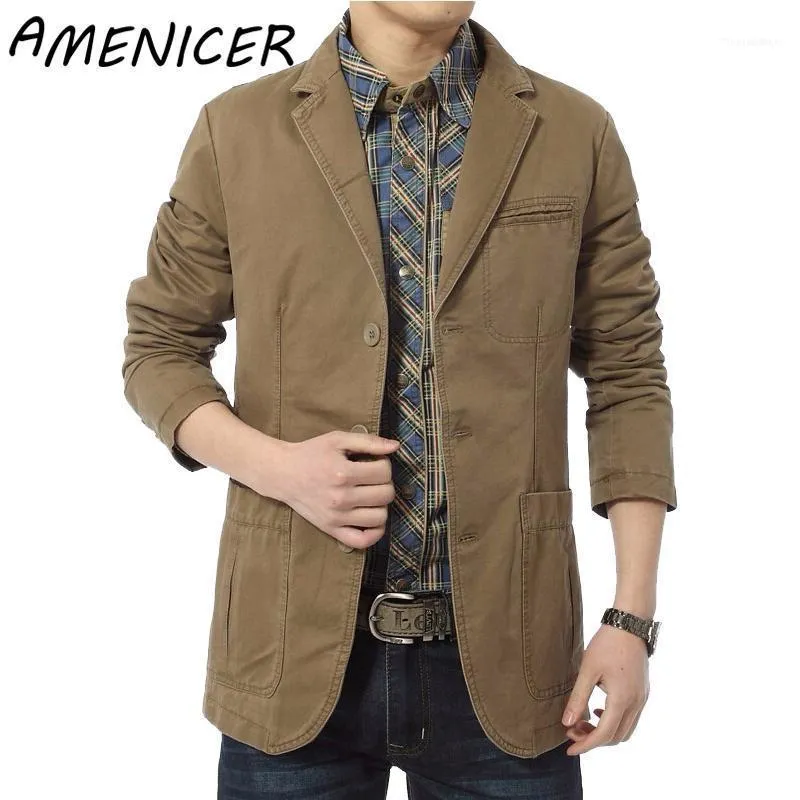 Ternos masculinos Blazers Homens Atacado - Brand Homens Casual Algodão Denim Parka Fit Capitais Army Green Khaki Grande Tamanho1