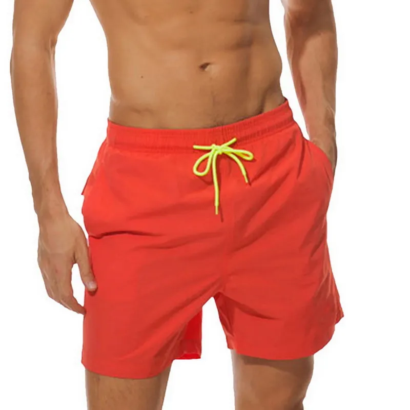 男性のソリッドブルーの男性水着クイック乾燥通気性のショーツボードビーチショーツ男性水泳クールショーツ巾着水着パンツY0408