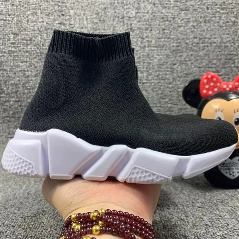 Infant Kids Knit Speeds Sock Runner Knitted Mid High light Running Shoes Black Wine Red Sneaker Girls Boys Sports Footwear Children Basketball Footwears