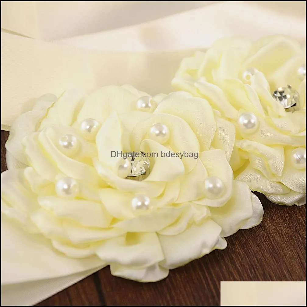 Handmade Ivory Flowers with Pearl for Bride Belt Wedding Accessories Bridesmaid Sash Evening Dresses Belts for Women