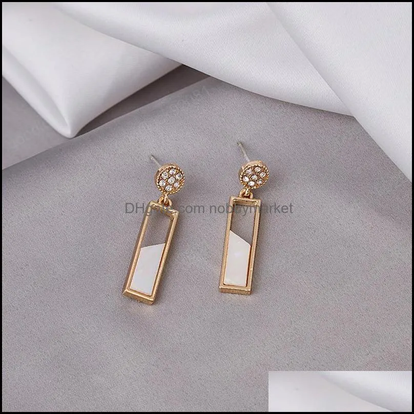 Korean style fashion earring simple geometric square shell earrings ins with diamond 925 silver needle earrings for women