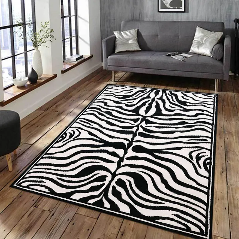 Carpets Zebra Rug Black White Animal Skins Print Living Room Mat Bedside Carpet Modern Home Decoration Bedroom Sofa Anti-Slip