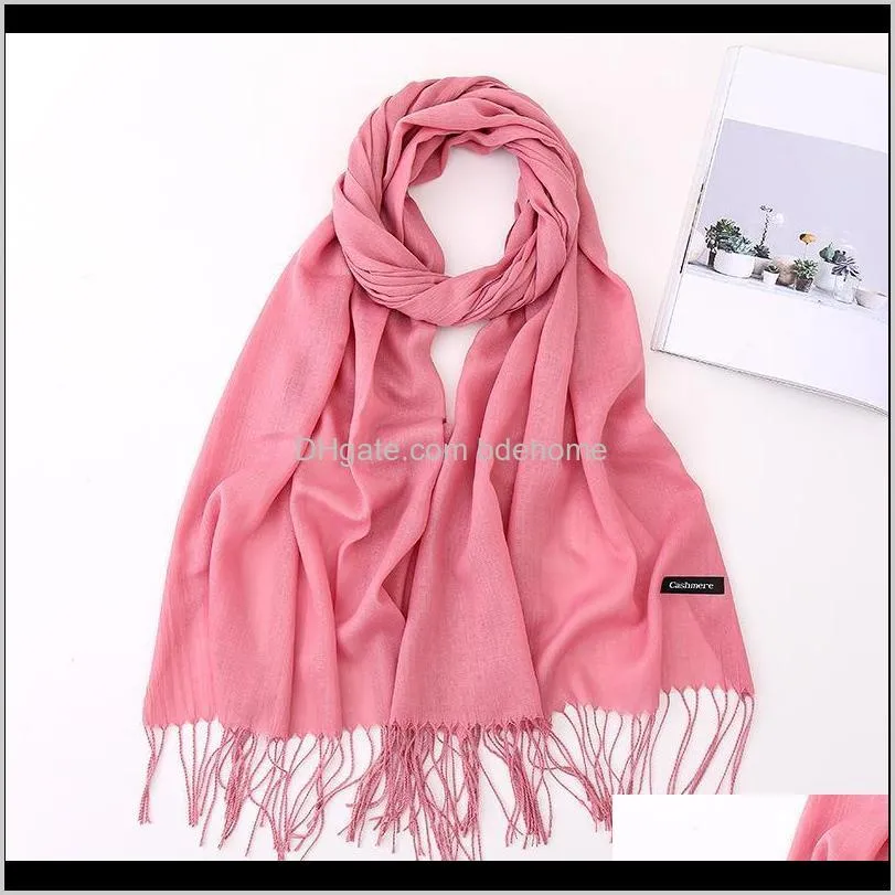 winter women scarf thin shawls and wraps lady long solid hijab stoles cashmere cashmere shawl autumn head scarves 20211