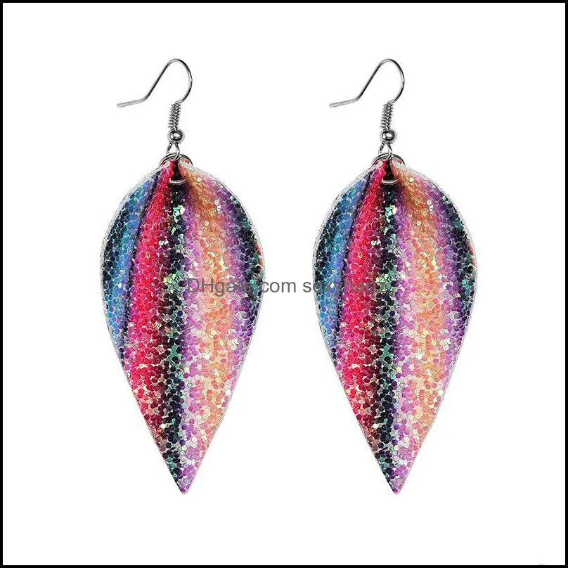 S1354 Hot Fashion Jewelry Women`s PU Leather Earrings Sequins Water-drop Faux Leather Dangle Earrings