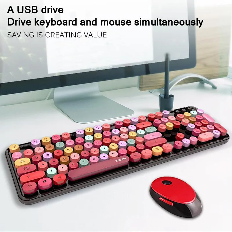 Wireless Bluetooth Keyboard Mouse Kit Cute Steampunk 2.4G 104pcs Mixed Color Round Retro Colorful Combos