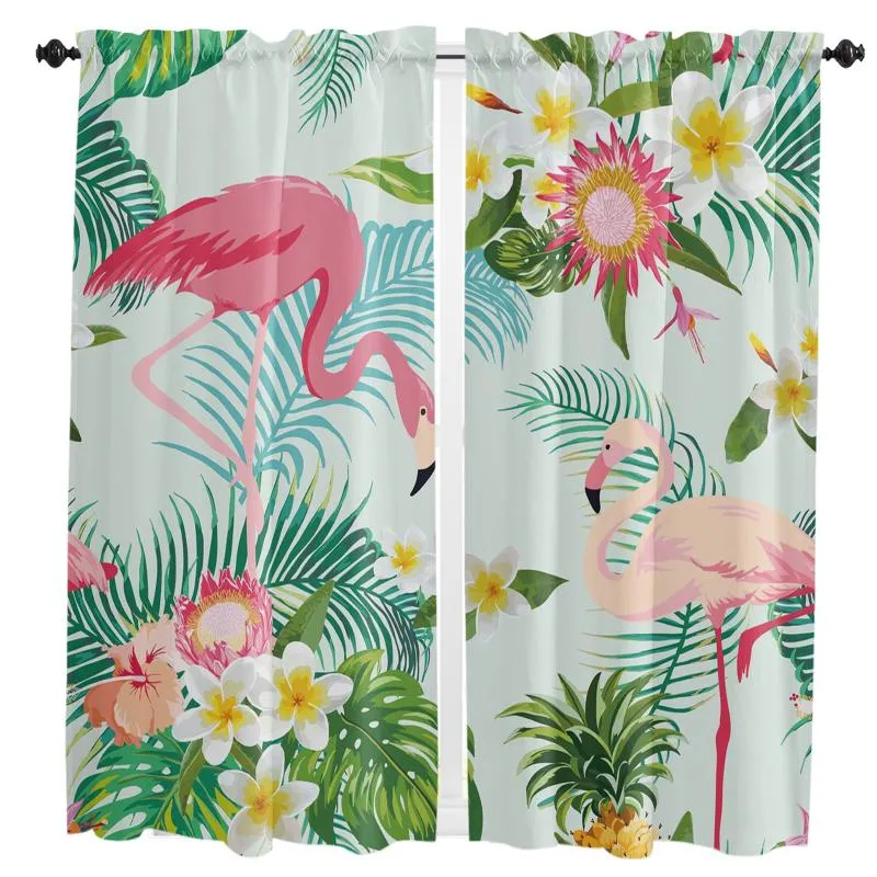 Gardin draperier flamingo tropisk växt blomma fönster gardiner för vardagsrum sovrum blåsor köksbehandlingar panel