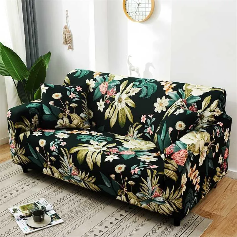 Roślina Drukuj Sofa Pokrywa Kwiatowy Tight Wrap Kanapa Swiastka Stylowa Styl Segmentowy Corner Case Fotel Protector 211116